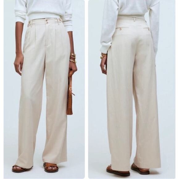 Madewell Button Tab Pants Wide Leg High Rise Denim Antique Cream NWT Size 12 - Picture 1 of 13